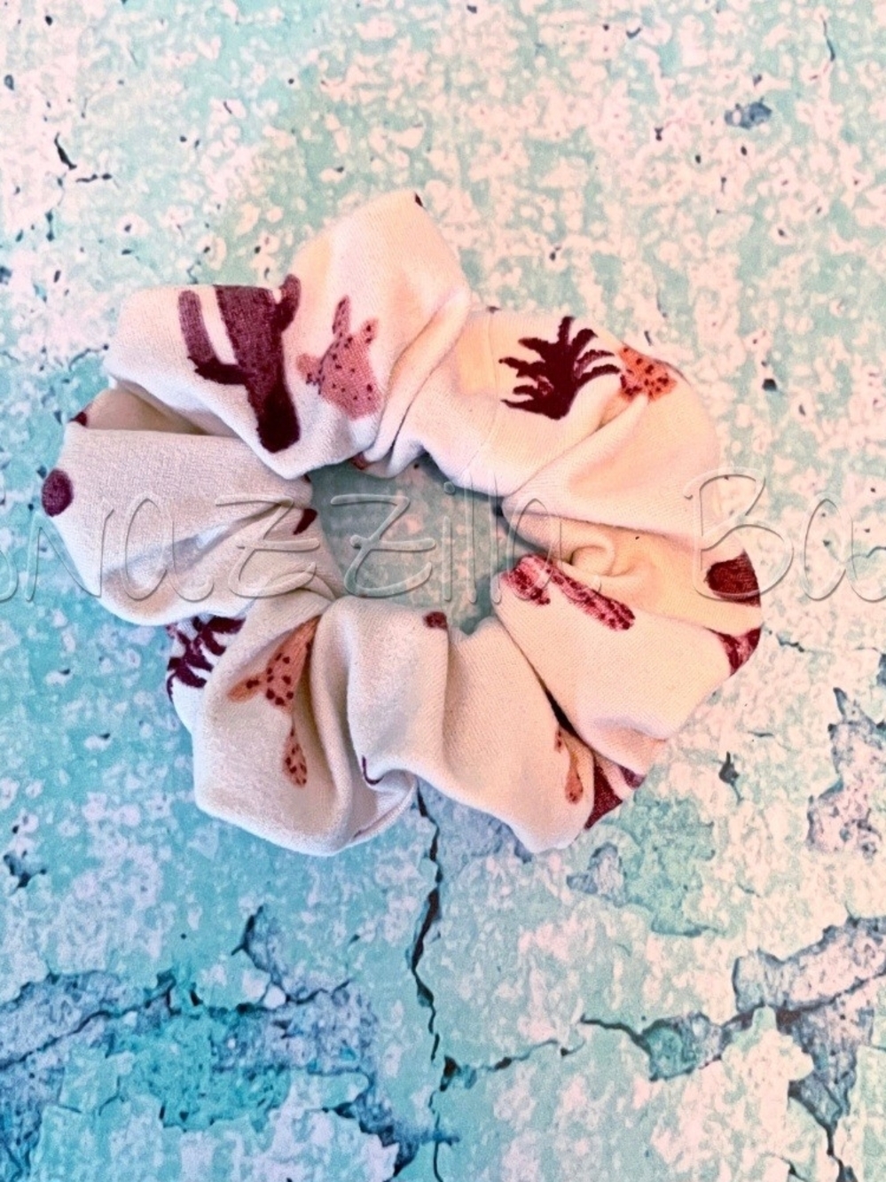 Cream Cactus Print Scrunchie